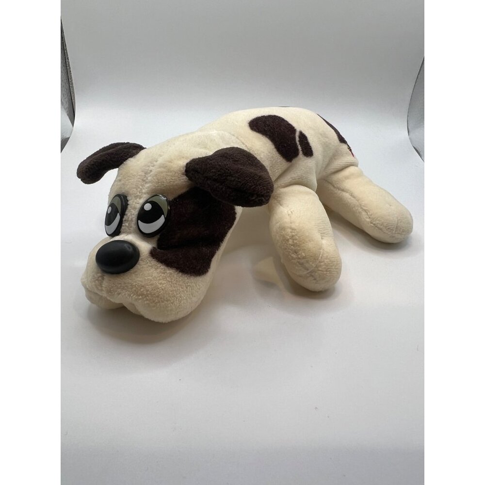 Vintage 1985 TONKA Newborn Pound Puppies White W Brown Spots 9” Plush Dog‎